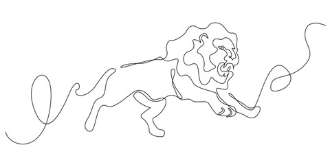 continuous line lion.one line drawing of lion king of the jungle jumping.single line vector illustration.animal conservation,wild nature.editable stroke