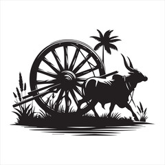 Fototapeta premium bullock cart wheel silhouette vector With White Background
