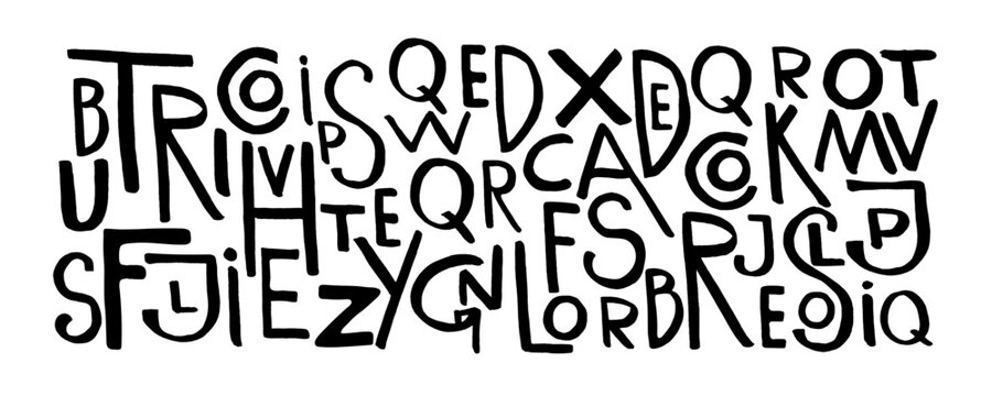 Set letters alphabet in style punk . Vector black paint texture.  Grunge bold font with dry brush texture.  Hand drawn modern typography banner. 
