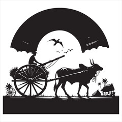 Fototapeta premium bullock cart wheel silhouette vector With White Background