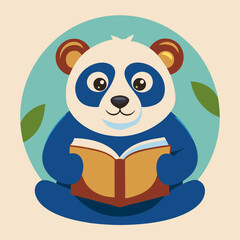 panda reading book logo art vector