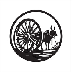 Fototapeta premium bullock cart wheel silhouette vector With White Background