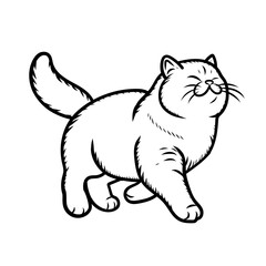 cat walking, in motion, line art style, cute, fluffy, vector illustration