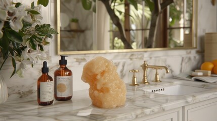 Luxurious Bathroom with Soap Bubbles and Golden Faucets