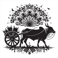 Fototapeta premium bullock cart wheel silhouette vector With White Background 