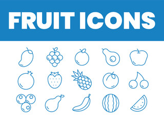 Fruit icons set. Fruit icons vector. line fruit icon. set of outline fruit icons