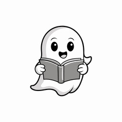 Ghost Reading a Book Line Art Vector