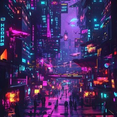 Neon Lit Halloween in Futuristic Cityscape