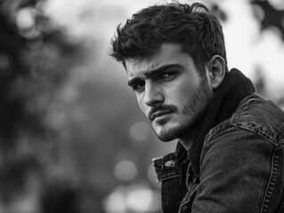 Intense Expression of Man in Black and White