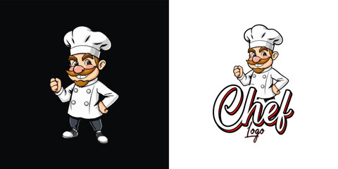  chef mascot logo design. Chef Design vector Logo illustration, Restaurant logo. Cartoon smiling chef character