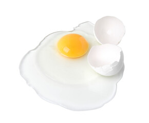 Broken raw egg with shell isolated on white