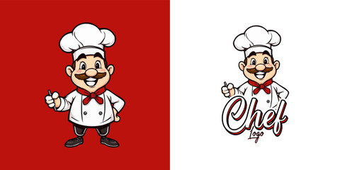  chef mascot logo design. Chef Design vector Logo illustration, Restaurant logo. Cartoon smiling chef character