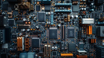 top view of electronic circuit board with components