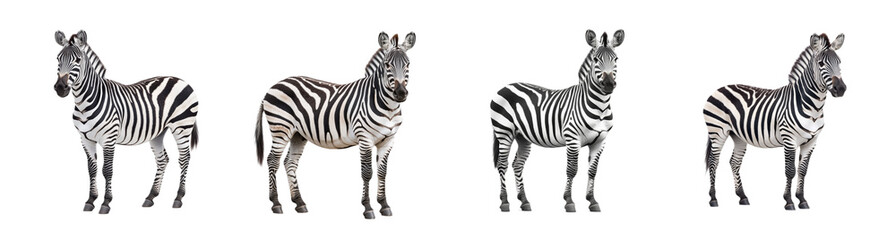 A collection of zebras isolated on a transparent background, ideal for wildlife conservation concepts and African safari-themed designs