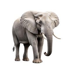 Fototapeta premium African elephant with large tusks and textured gray skin lifting its trunk isolated on a transparent background 