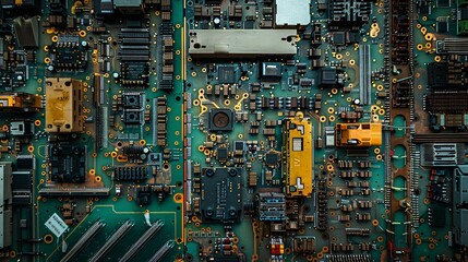 top view of electronic circuit board with components