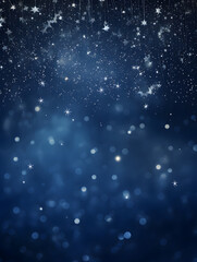 Fototapeta premium Abstract dark blue Christmas background with white snowfkales, free copy space for text
