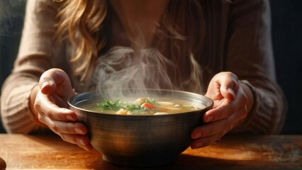 Steaming hot pot  broths and raw ingredients to cook. Chinese cuisine and traditions