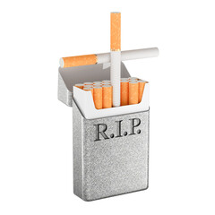 Smoking kills, concept. Cigarette pack as cross and tombstone. 3D rendering isolated on transparent background