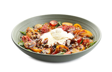 Fresh delicious burrata salad isolated on white