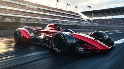 Futuristic Red Racing Car in Motion on the Track. AI generated illustration