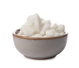Shea butter in bowl isolated on white