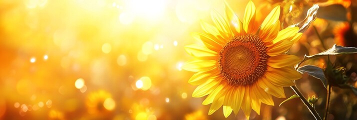 Sunflower in the Sun with Golden Yellow Color and Blurred Background. AI generated illustration.