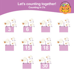 Counting game for children. Educational printable math worksheet. Exercise for children to recognize the number.