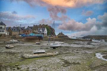 Loguivy de la Mer in Brittany, the harbor at low tide.