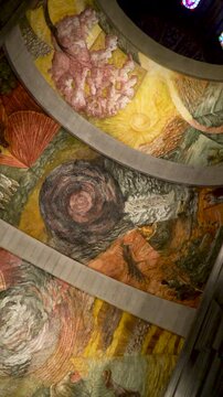 Slow motion, beautiful paintings in the dome of a church, in Tarrega town, Catalu&ntilde;a (Spain).