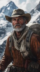 Resilient Explorer Trekking Through Majestic Snow Capped Mountain Range in Cinematic Adventure