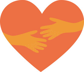 Hug hands out in heart shape symbolizing connection and love, abstract illustration. Compassion and kindness concept