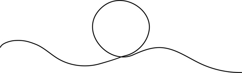Minimalist continuous one line drawing of black circle. Round frame sketch outline on white background