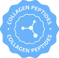 Collagen peptides emblem, label in blue with molecule symbol