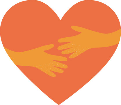 Hug hands out in heart shape symbolizing connection and love, abstract illustration. Compassion and kindness concept