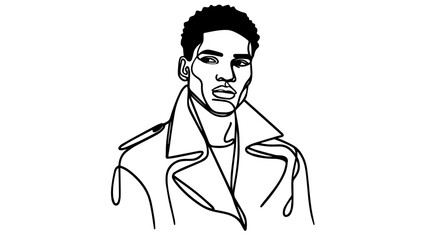 black man in a stylish coat portrait line art drawing