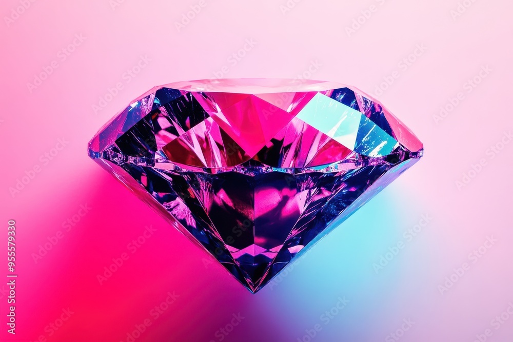 Wall mural a vibrant, multicolored diamond glows against a pink and blue backdrop in a contemporary display of 