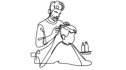 Obraz premium child's haircut at the barbershop line art