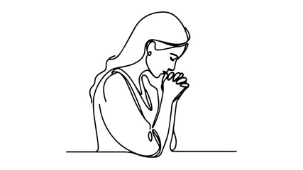 woman praying line art illustration vector
