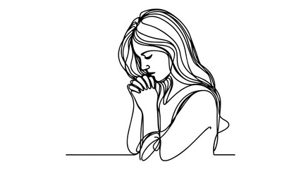 christian woman praying line art drawing