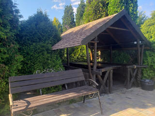 wooden bench in the garden