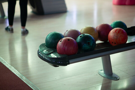 Bowling center.People are bowling and relaxing.