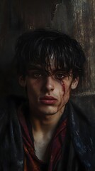 Obraz premium Mesmerizing Portrait of a Captivating Character with Piercing Eyes in a Moody Alleyway Setting