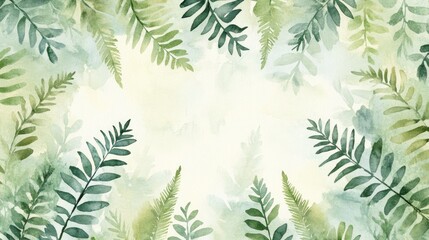 A watercolor pattern of moss and ferns, with organic shapes and natural colors, perfect for background designs with space for text.