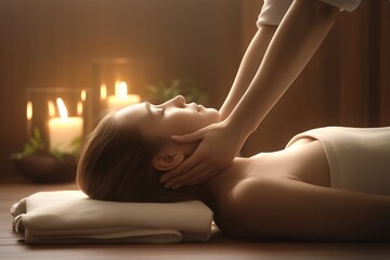 Obraz premium Young woman enjoys massage in luxury spa resort
