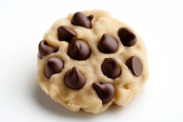 Delicious freshly baked chocolate chip cookie with warm dough and melted chocolate droplets on top