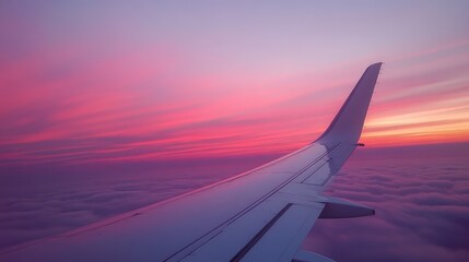 Airplane Wing Against a Pink and Purple Sunset Sky