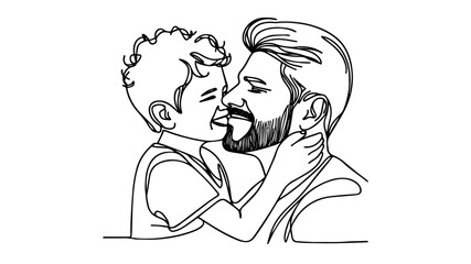 Father holding son bond line art vector