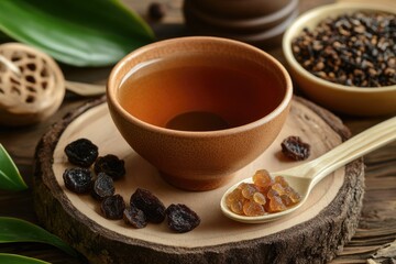 Monk Fruit Sweetener. Organic Brown and Green Sweetener with Dried Fruit Crystals for Healthy Asian Beverages