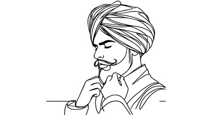 Indian man with turban line art vector